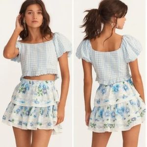 Loveshackfancy Ruffle Mini Skirt Blueberry Cloud Size L NWT